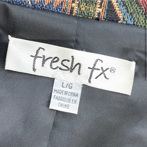 Fresh FX Chevron Stripe Jacquard Tapestry Zip Up Wide Collar Pea Style Jacket L - Picture 3 of 14